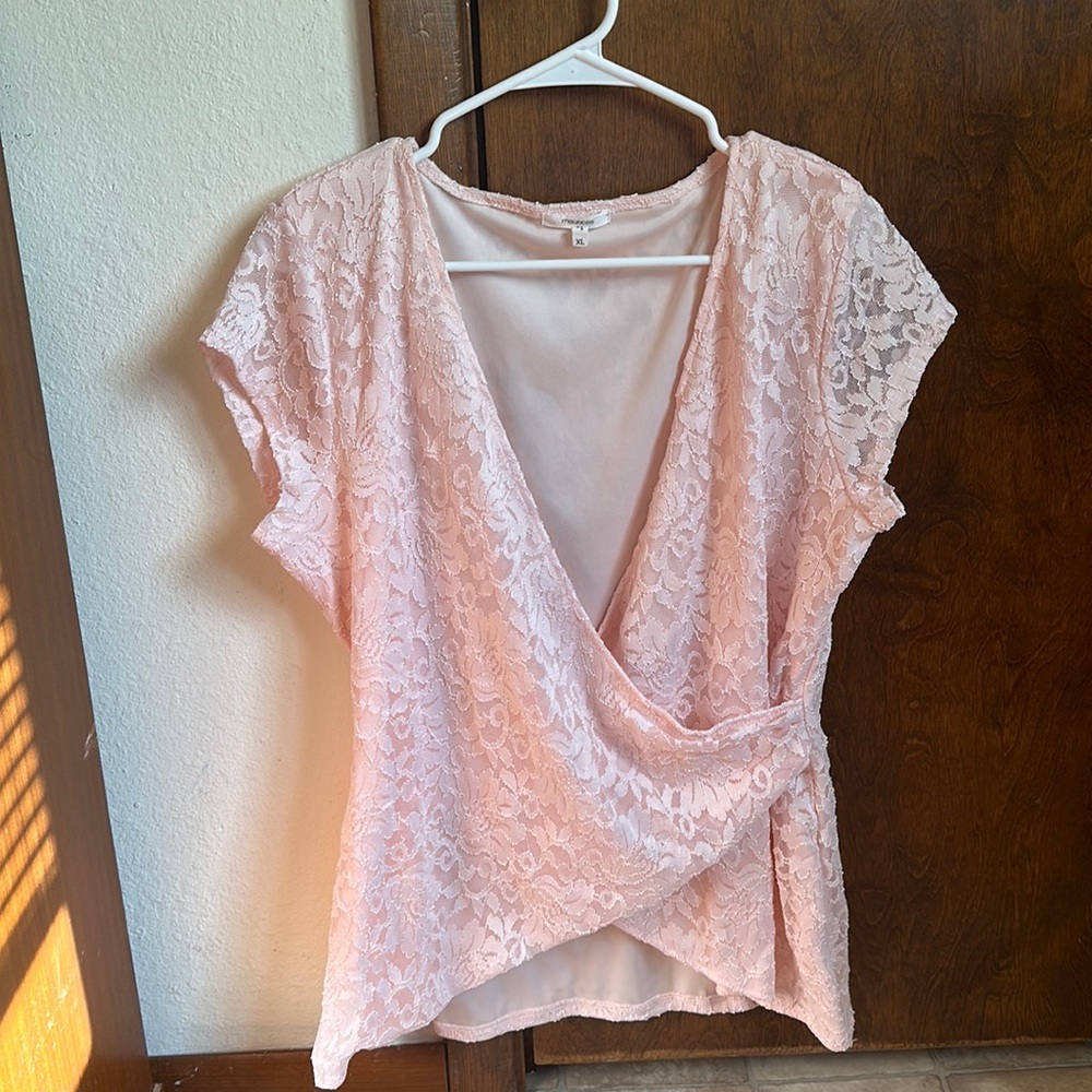 Maurices - Women’s Faux Wrap Top Size XL - Blush Pink Lace